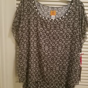 Ruby Rd. Black/White Blouse Style Sunset Island